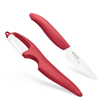 Picture of 3" Ceramic Paring Knife and Double Edge Ceramic Peeler - Red