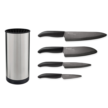 Picture of 5 Piece Stainless Steel Block Set with 4 Black Revolution Ceramic Knives (7", 5.5",4.5", 3")