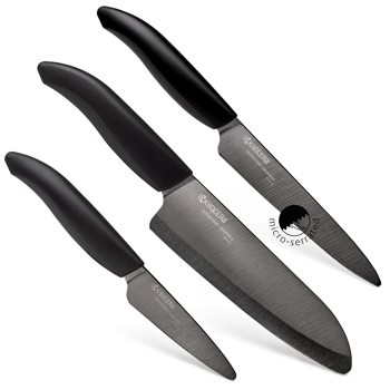 Picture of Revolution 3 Piece Ceramic Knife Set - 6" Chef's, 5" Micro Serrated Tomato and 3" Paring - Black