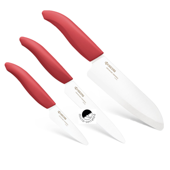 Red white ceramic kitchen knife set serrated utility paring santoku 