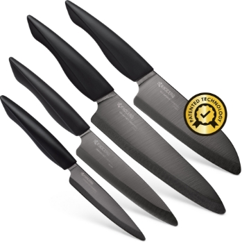 Picture of INNOVATIONblack® 4-Piece Ceramic Kitchen Knife Set - Black 4.5" Utility, 5" Slicing, 5.5" Santoku and 7" Chef's Knife