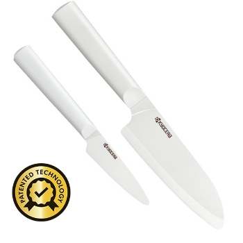 Picture of 2-Piece INNOVATIONwhite™  Ceramic Knife Set 5.5" Santoku, 3" Paring with (2) Knife Guards - Choose Color