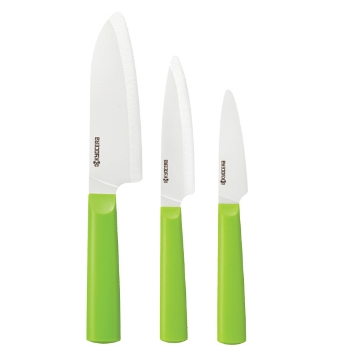 Picture of 3-Piece INNOVATIONwhite®  Green/White Ceramic Knife Set- 5.5" Santoku, 4.5" Utility and 3" Paring