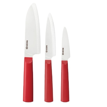Picture of 3-Piece INNOVATIONwhite®  Red/White Ceramic Knife Set- 5.5" Santoku, 4.5" Utility and 3" Paring